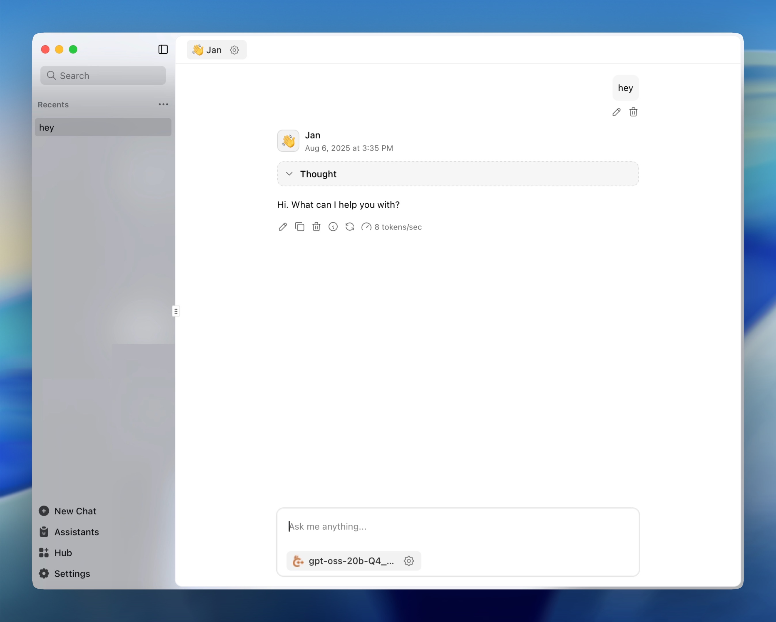 gpt-oss running locally in Jan interface
